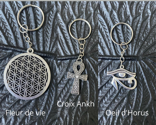 Porte Clé Fleur de Vie, Croix Ankh; Oeil d'Horus